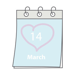 Calendar page with 14 march date and hand drawn heart shaped stroke. White Day greetings design idea