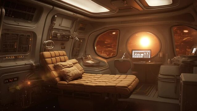 navigator cabin of the spacecraft. seamless looping overlay 4k virtual video animation background 