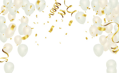 Holiday background with balloons and golden confetti. Vector illustration.