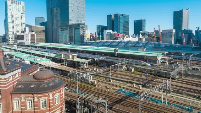 2019-11-21 TOKYO JAPAN : 4K time lapse of the train approaching to the Tokyo railway station, Tokyo, Japan.
