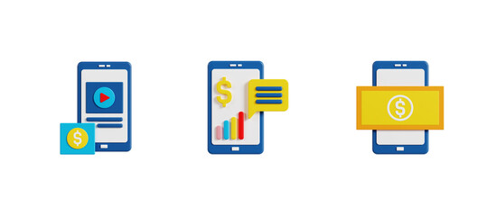 Mobile Application, Mobile Banking, Online Money. 3d icon illustration, digital marketing 3d set