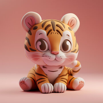 3d clay kawaii baby tigher, muted pastels, Blender 3d