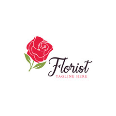 Blooming Rose flower logo emblem design template vector illustration