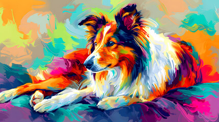 Colorful dog portrait. Ai generated.