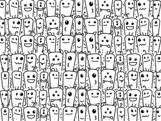 Cute and Adorable Doodle Art Monster, Black and White Doodle Pattern Background Suitable for Decoration