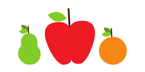 Colorful Simple Fruits With Leaves Vector Illustration.