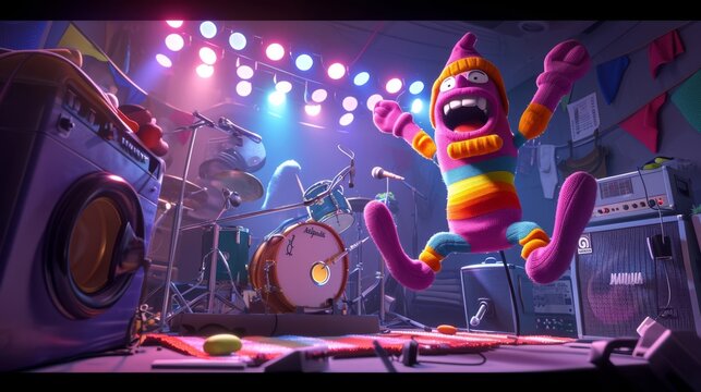 As the lively concert continues one particularly mischievous sock sneaks off stage and starts doing laundry on its own throwing in some funky dance moves while the rest of