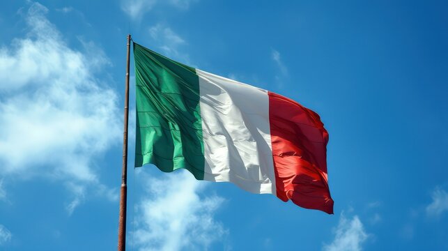 Flag of Italy, waving flag, blue sky, Independence Day of Italy