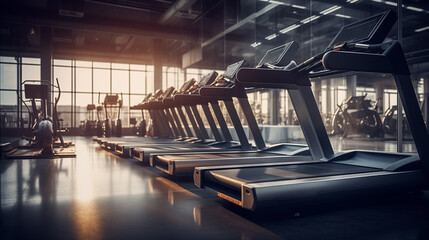 treadmill machines in gym, healthy lifestyle concept  - obrazy, fototapety, plakaty
