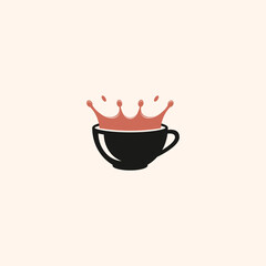 Coffee king logo illustration, Coffee cup with crown logo design concept