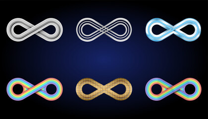 infinity symbols in various colors and sizes on a blue background.