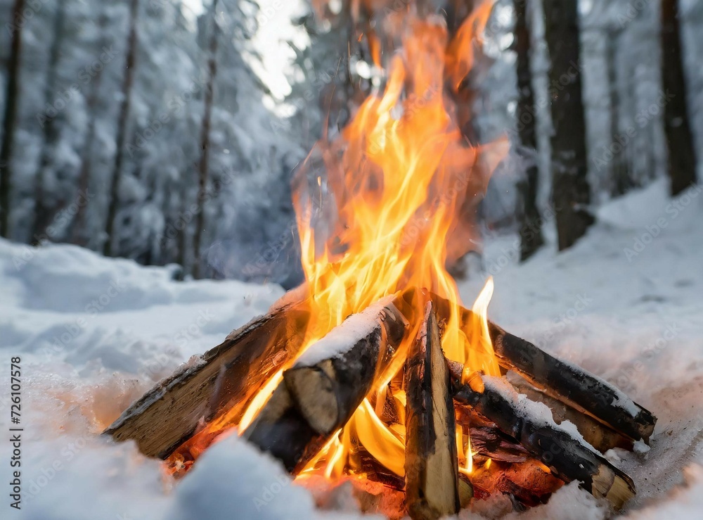 Canvas Prints Campfire into the woods on winter