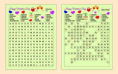 
Valentine's day word search puzzle printable vector - volume six