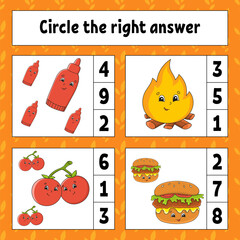 Circle the right answer. Education developing worksheet. Activity page with pictures. Game for children. Funny character. Cartoon style. Vector illustration.
