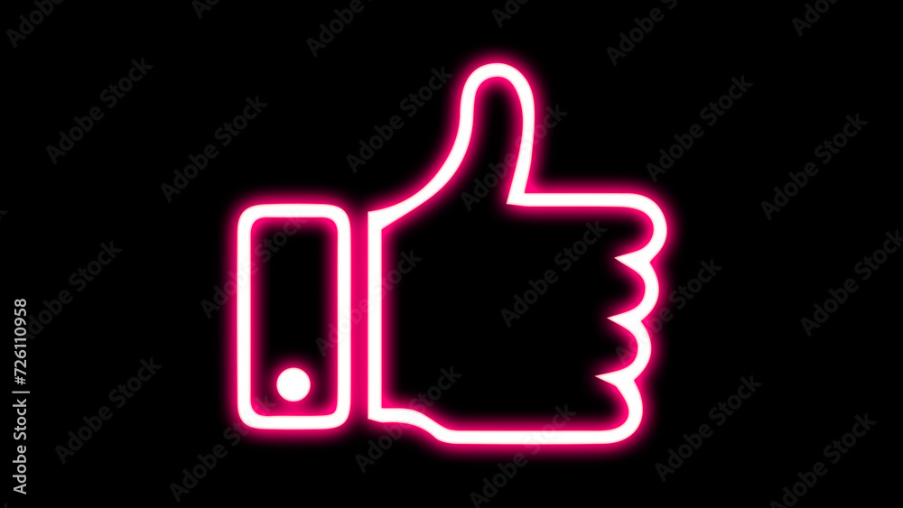 Wall mural Like icon. thumb up icon. Glowing neon like sign. Social media feedback, positive attitude, best choice. Light Glowing blue Bright Symbol with Dark Background. - Wall murals