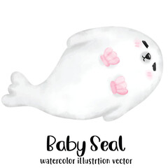 Baby seal, watercolor, cute seat., vector, illustration, sea, ocean