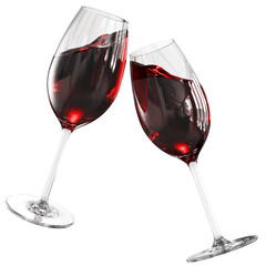 3D Red Wine Glasses Floating, Celebration Concept