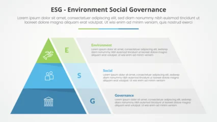 Fotobehang ESG frameworks infographic concept for slide presentation with pyramid shape and transparent container box with 3 point list with flat style © fatmawati