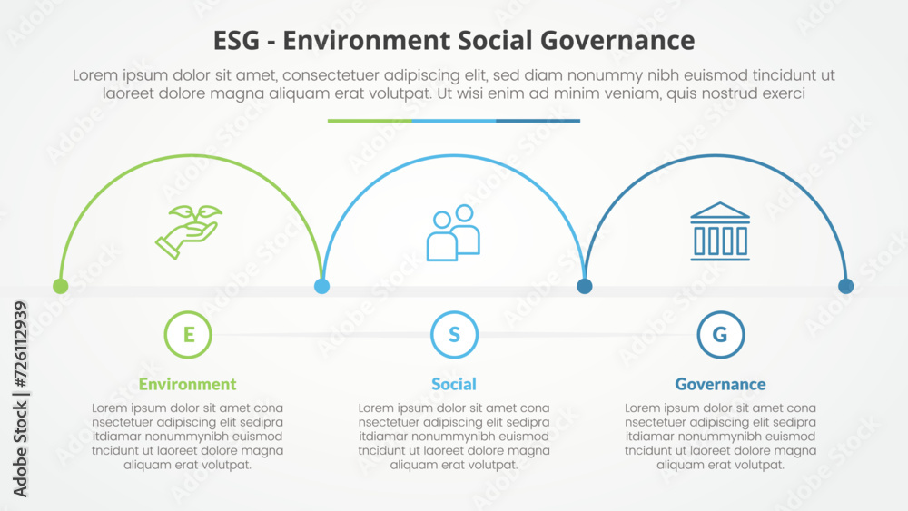 Sticker esg frameworks infographic concept for slide presentation with half circle outline horizontal direct