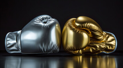 gold boxing glove and silver boxing glove