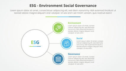 ESG frameworks infographic concept for slide presentation with circle link connection line network with 3 point list with flat style