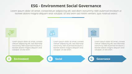 Fototapeta na wymiar ESG frameworks infographic concept for slide presentation with rectangle arrow and banner on header top with 3 point list with flat style