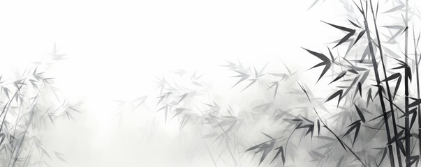 bamboo and branches in black and white, in the style of ink-wash landscape - obrazy, fototapety, plakaty