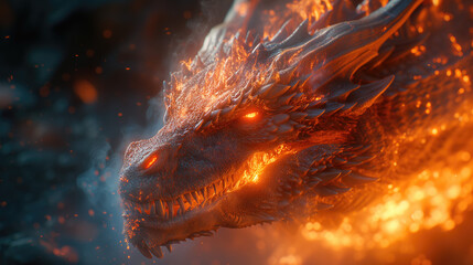 fire dragon flame There is an aura of fire or heat radiating around. - obrazy, fototapety, plakaty