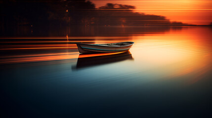 A boat on the water with the sun setting behind it
