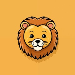 Simple Cute Cartoon Art of Angry Lion Head Isolated Brown Background. Generative AI