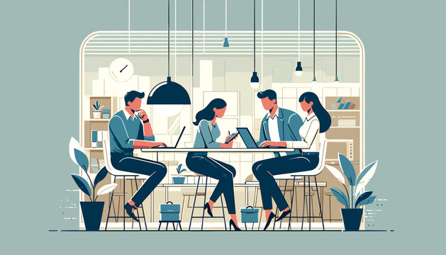 Business people working together in a working space　concept Image. Vector Illustration.