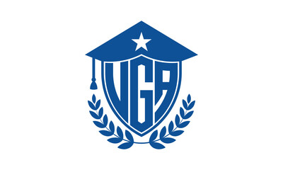 UGA three letter iconic academic logo design vector template. monogram, abstract, school, college, university, graduation cap symbol logo, shield, model, institute, educational, coaching canter, tech
