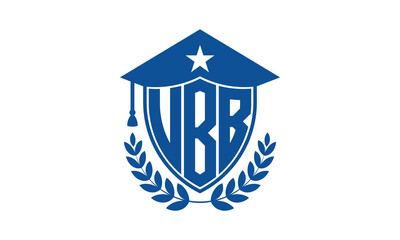 UBB three letter iconic academic logo design vector template. monogram, abstract, school, college, university, graduation cap symbol logo, shield, model, institute, educational, coaching canter, tech