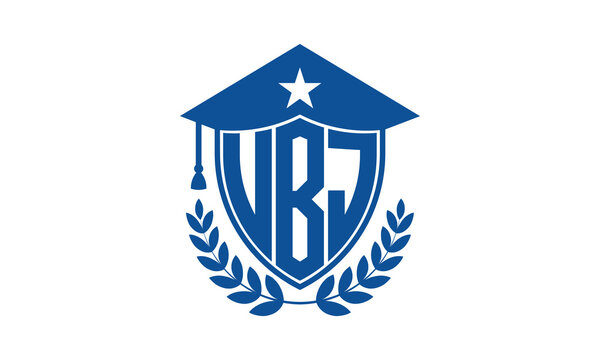 UBJ three letter iconic academic logo design vector template. monogram, abstract, school, college, university, graduation cap symbol logo, shield, model, institute, educational, coaching canter, tech