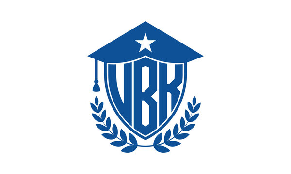 UBK three letter iconic academic logo design vector template. monogram, abstract, school, college, university, graduation cap symbol logo, shield, model, institute, educational, coaching canter, tech