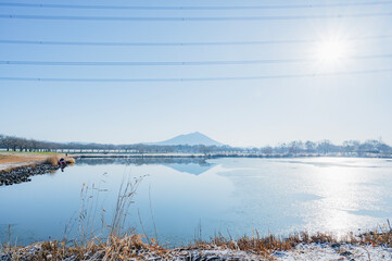 茨城　母子島遊水池と筑波山（筑西市）