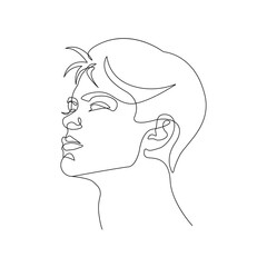 Male Abstract Face Continuous One Line Drawing. Man Head Black Sketch on White Background. Abstract Male Face Minimal Linear Drawing. Vector EPS 10