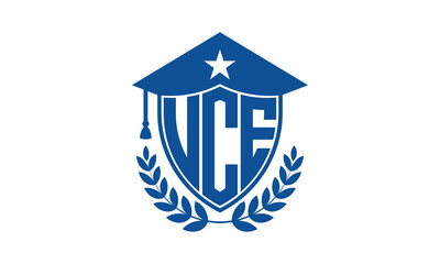 UCE three letter iconic academic logo design vector template. monogram, abstract, school, college, university, graduation cap symbol logo, shield, model, institute, educational, coaching canter, tech