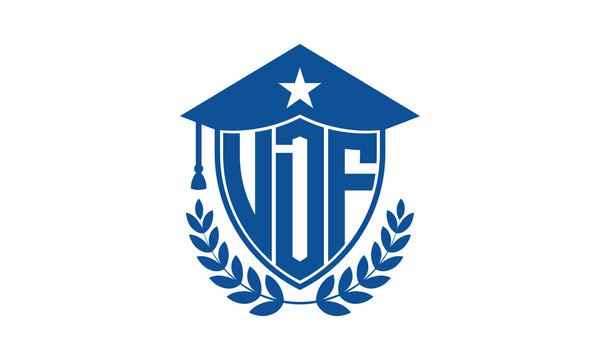 UDF three letter iconic academic logo design vector template. monogram, abstract, school, college, university, graduation cap symbol logo, shield, model, institute, educational, coaching canter, tech