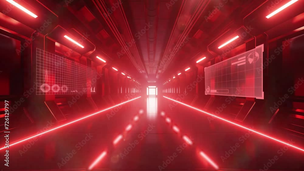 Wall mural realistic sci-fi dark corridor with. 3d rendering . seamless looping overlay 4k virtual video animat