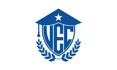 UEC three letter iconic academic logo design vector template. monogram, abstract, school, college, university, graduation cap symbol logo, shield, model, institute, educational, coaching canter, tech