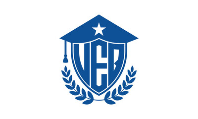 UEQ three letter iconic academic logo design vector template. monogram, abstract, school, college, university, graduation cap symbol logo, shield, model, institute, educational, coaching canter, tech
