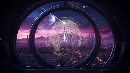 futuristic window planet view. seamless looping overlay 4k virtual video animation background 