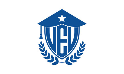 UEU three letter iconic academic logo design vector template. monogram, abstract, school, college, university, graduation cap symbol logo, shield, model, institute, educational, coaching canter, tech