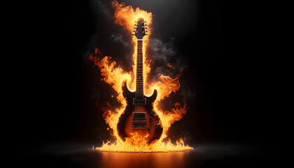 Rock guitara in flames of fire	
