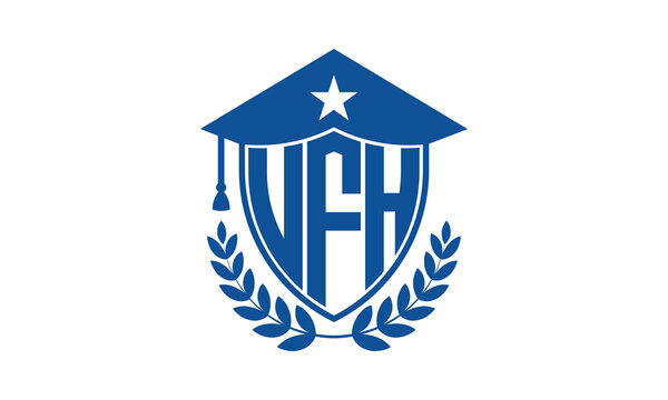 UFH three letter iconic academic logo design vector template. monogram, abstract, school, college, university, graduation cap symbol logo, shield, model, institute, educational, coaching canter, tech