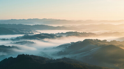 Misty Mountain Valleys at Sunrise - obrazy, fototapety, plakaty