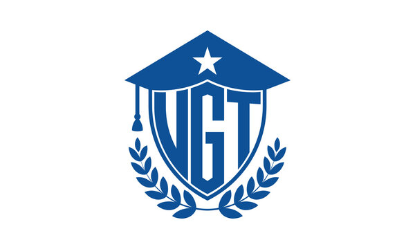 UGT three letter iconic academic logo design vector template. monogram, abstract, school, college, university, graduation cap symbol logo, shield, model, institute, educational, coaching canter, tech