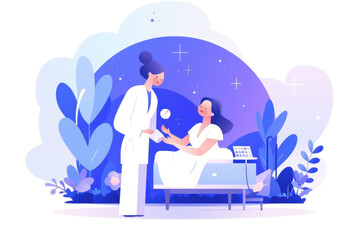 a woman healthcare worker and her patient on hospital bed at night