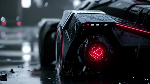 The final shot showcases the car in all its glory with a closeup of its emblem a futuristic symbol that perfectly embodies the hightech and edgy cyberpunk vibes of the vehicle.